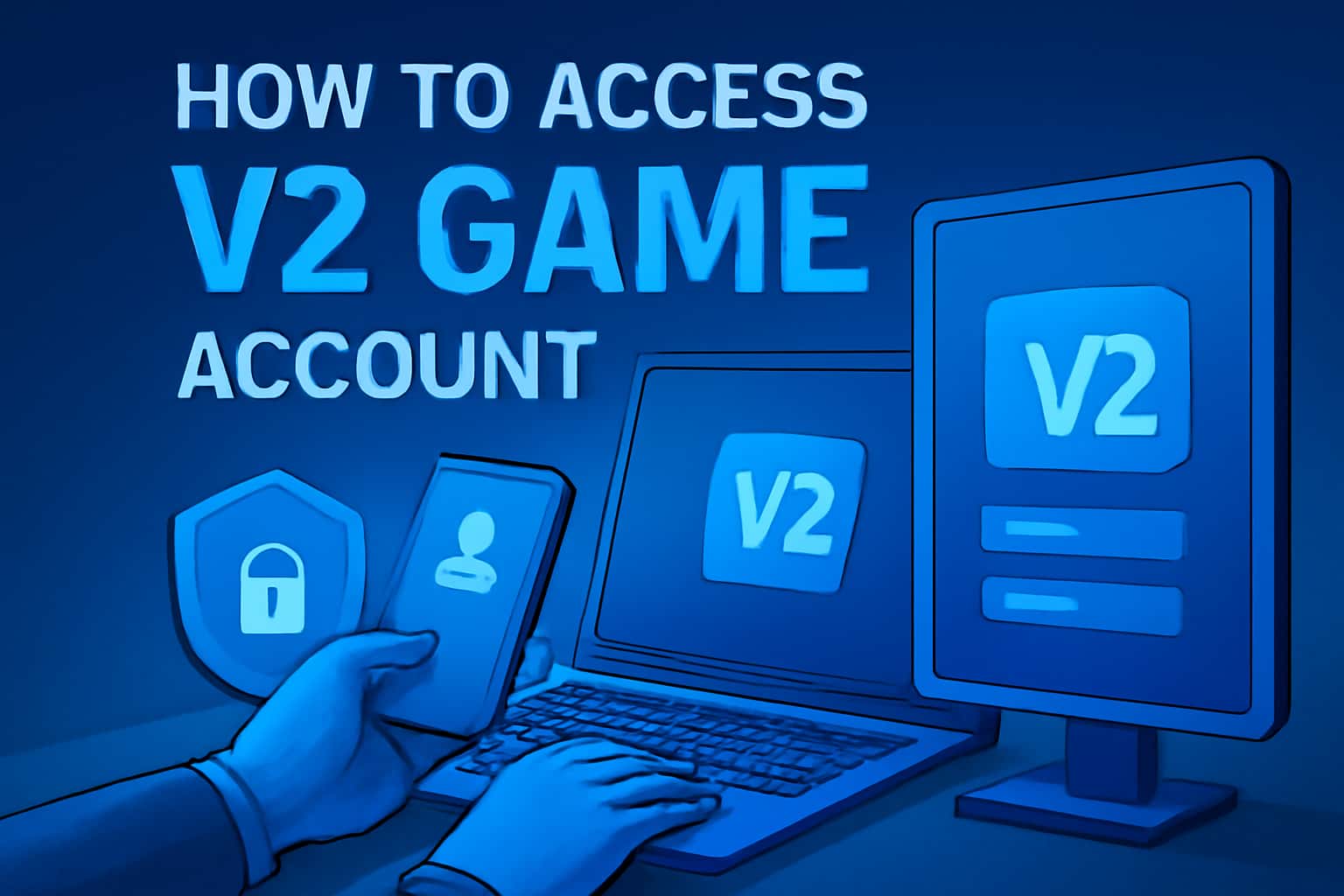 An infographic representing the steps to access V2 Game account.