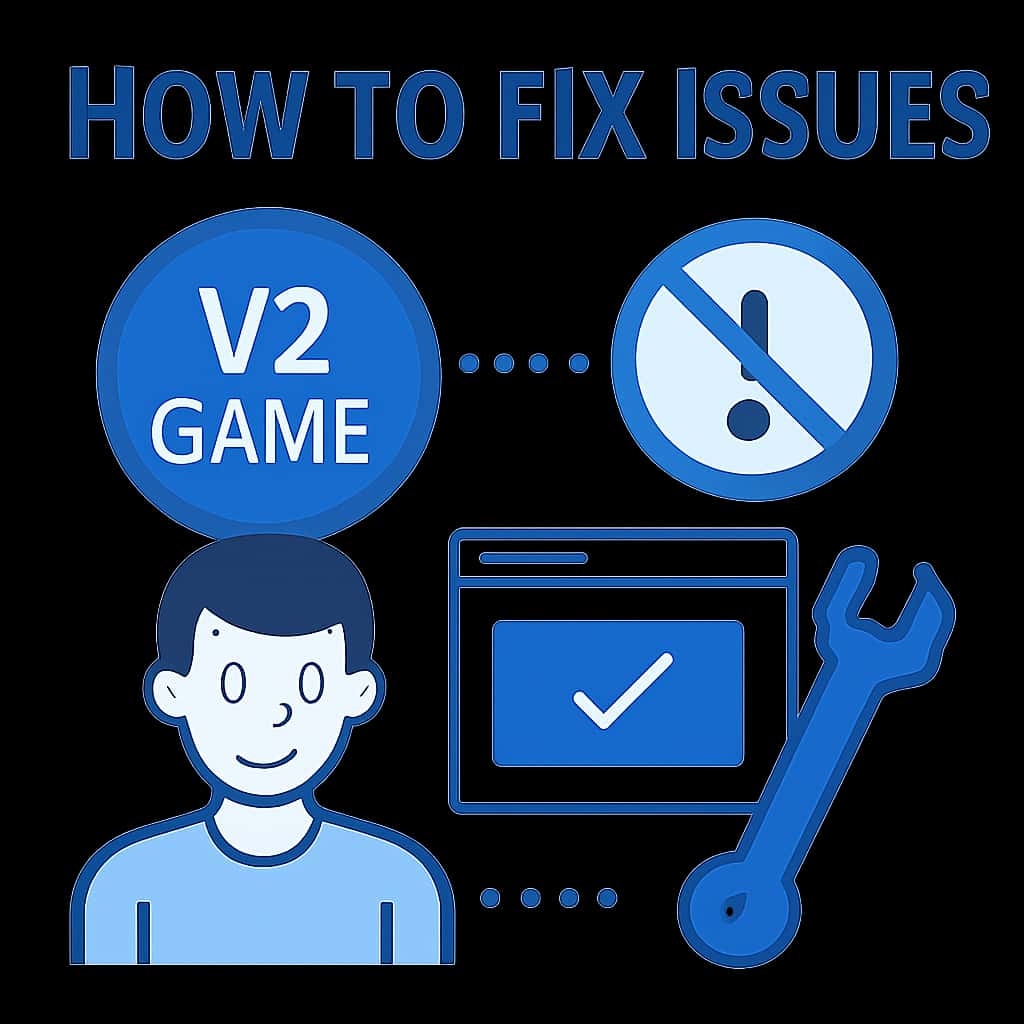 An educational diagram detailing V2 Game troubleshooting steps.