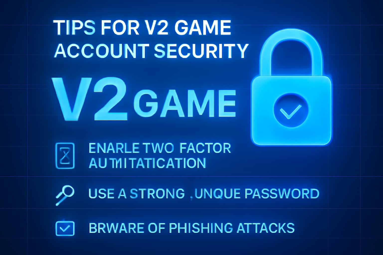 An informational graphic representing tips for securing a V2 Game account.